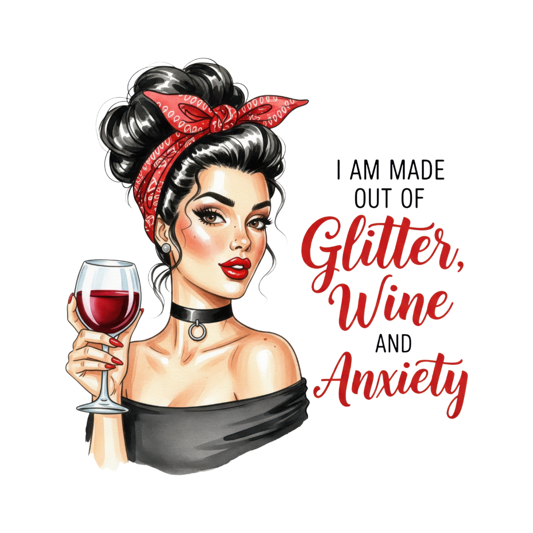 Sassy Housewives fridge magnet – I Am Made Out of Glitter, Wine and Anxiety