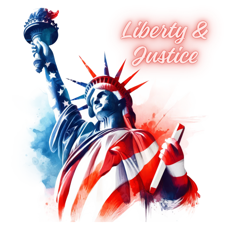 Modern patriotic Statue of Liberty magnet with liberty and justice text.