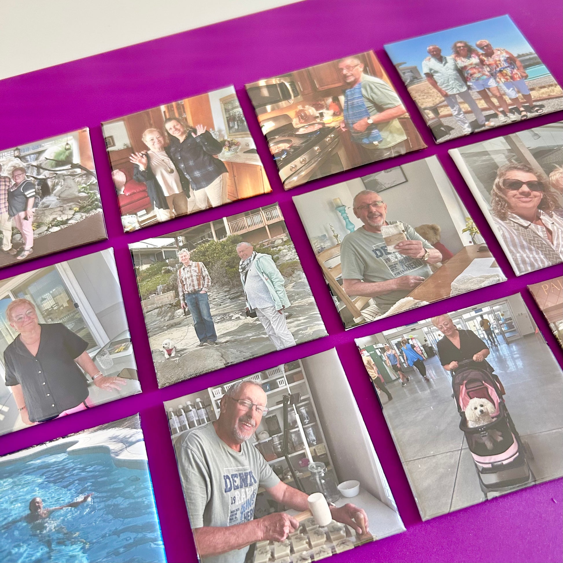 Collage of various photos made into magnets from vacation