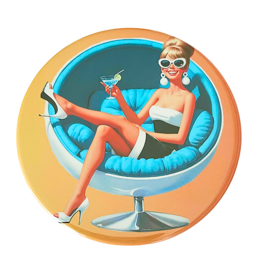 Cocktail Hour Coaster – Aqua Ball Chair | Mid-Century Retro Gift for Her
