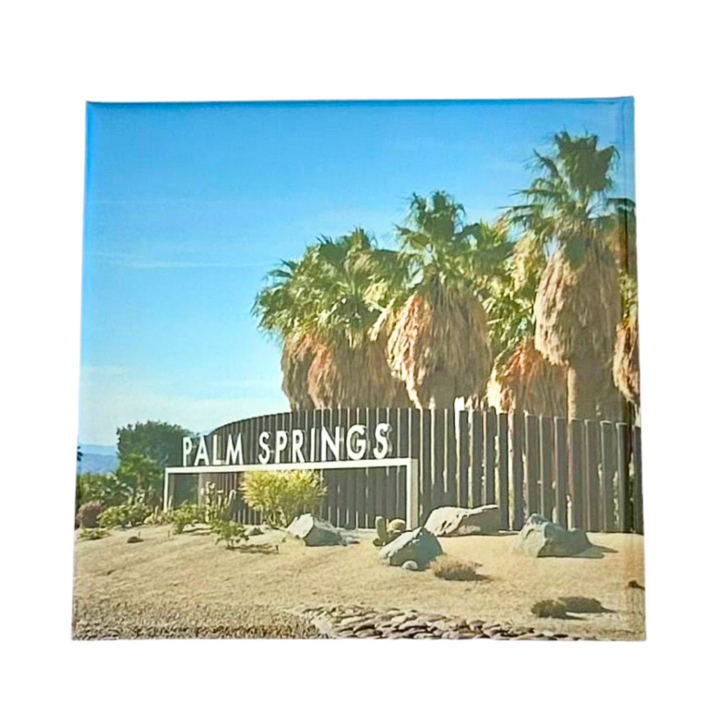 Palm Springs retro sign magnet with classic California lettering and desert landscape