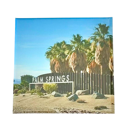 Palm Springs retro sign magnet with classic California lettering and desert landscape